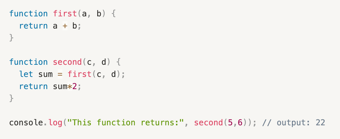Code block demonstrating function declaration ordering